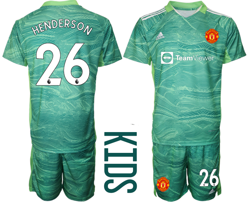 Youth 2021-2022 Club Manchester United green goalkeeper #26 Soccer Jersey